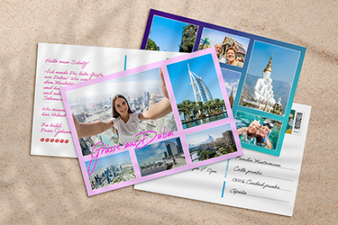 Beispiel von Postkarten mit eigenen Fotos die mit der URlaubsgruss App gestaltet wurden